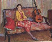 Henry Lebasques Nono and a Guitar oil painting